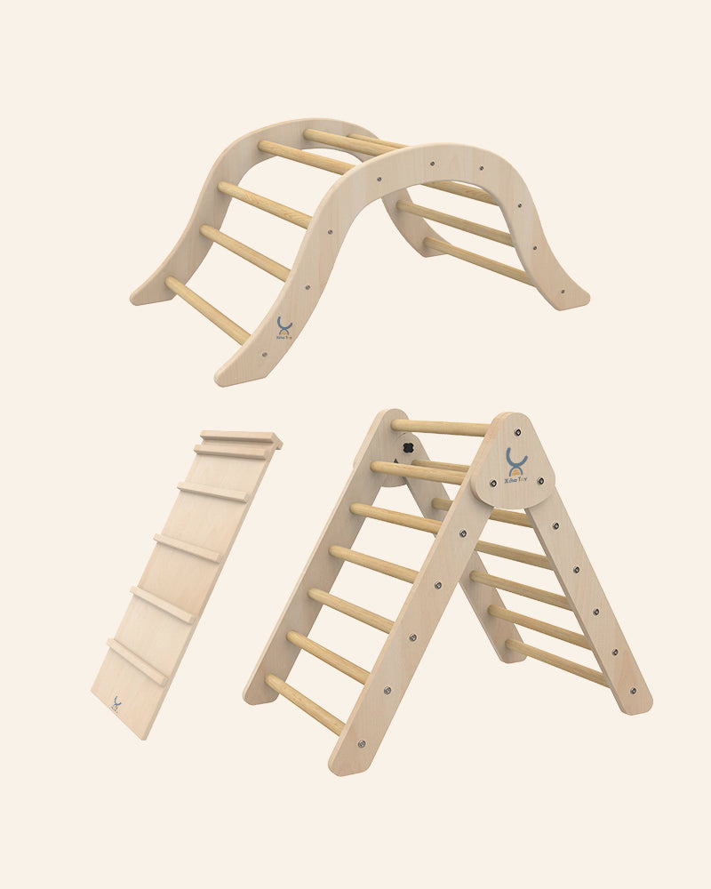 folding Montessori Pikler Triangle Set (Triangle+Ramp+Arch) for kids| xiha toy