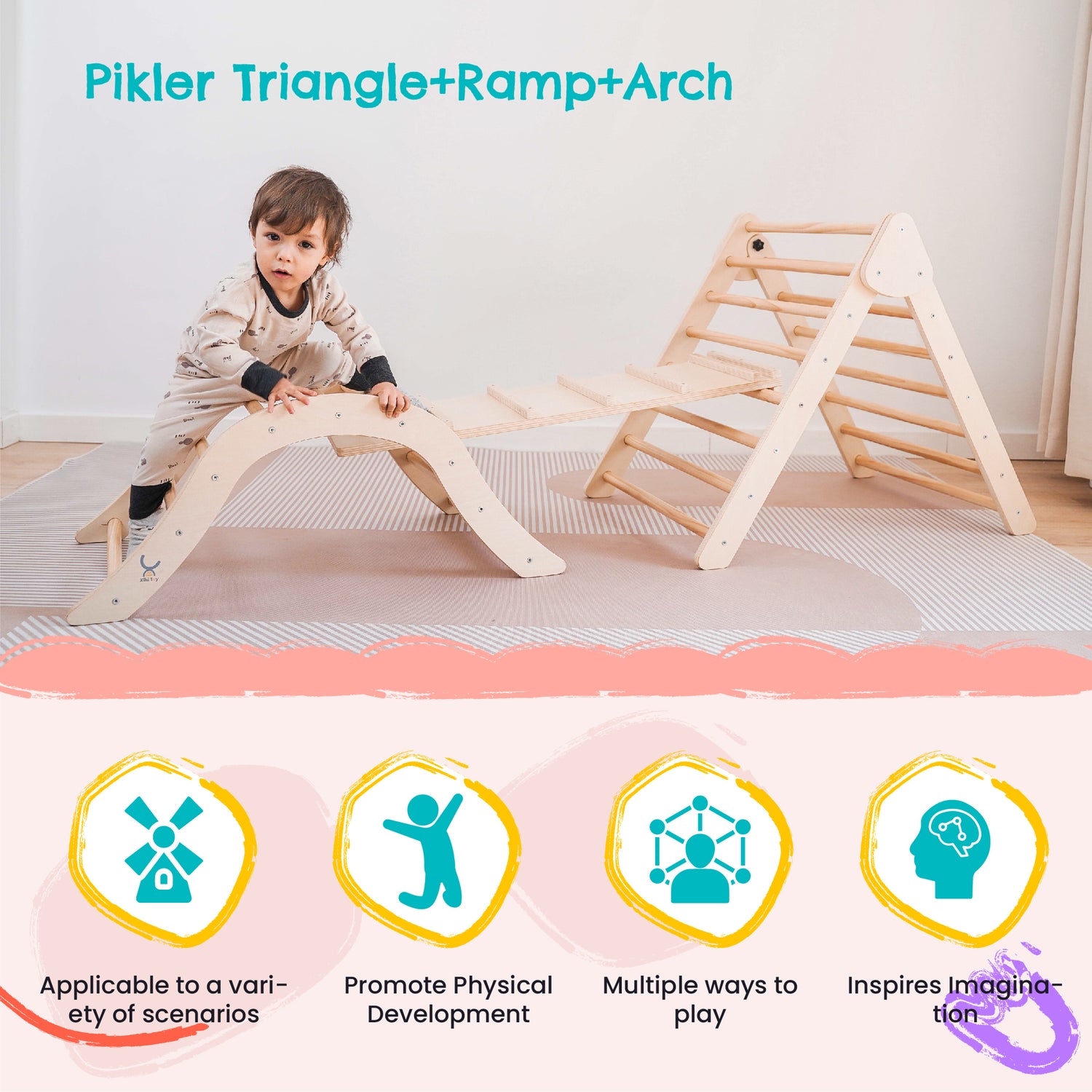 Set of 2 Montessori items Foldable Pikler Triangle and Ramp