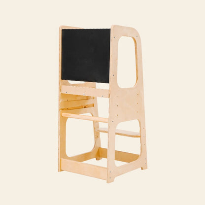 The Folding Learning Tower for Toddlers | Montessori Kitchen Helper - Xiha Toy White + Chalkboard