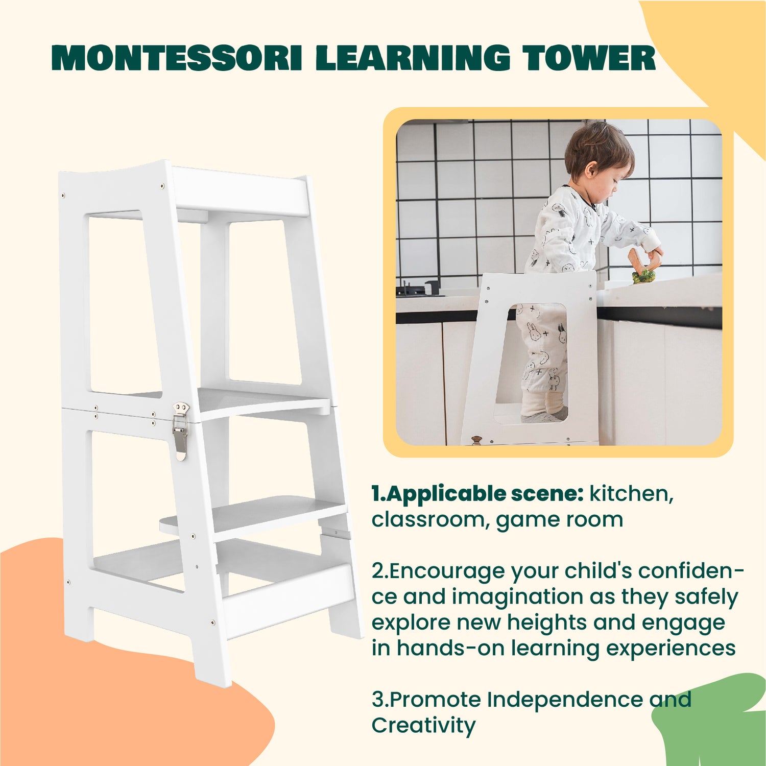 The Convertible Montessori Helper Tower丨Xiha Toy White